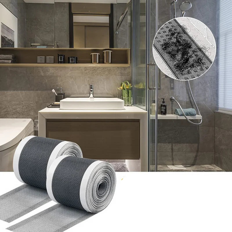 4/5/10m Cuttable Shower Drain Hair Catcher Self-Adhesive Floor Drain Stickers Disposable Mesh Bathroom Kitchen Sink Hair Filter