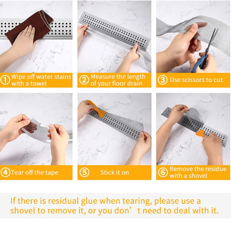 4/5/10m Cuttable Shower Drain Hair Catcher Self-Adhesive Floor Drain Stickers Disposable Mesh Bathroom Kitchen Sink Hair Filter