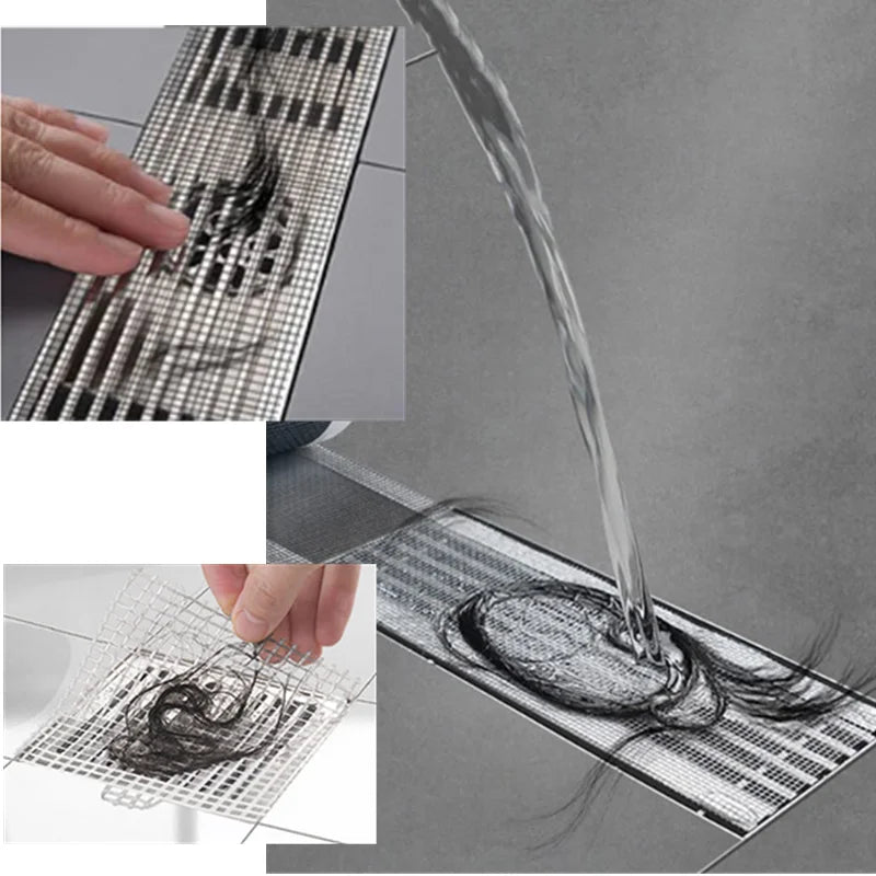 4/5/10m Cuttable Shower Drain Hair Catcher Self-Adhesive Floor Drain Stickers Disposable Mesh Bathroom Kitchen Sink Hair Filter